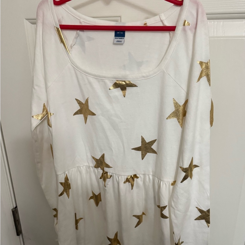 Old Navy Off White Dress with Gold Star Accents Girls 10-12 NWT